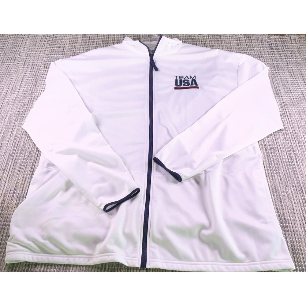 Team USA Olympics Track Jacket Mens 2XL White Full Zip BDA Olympic Games Logo